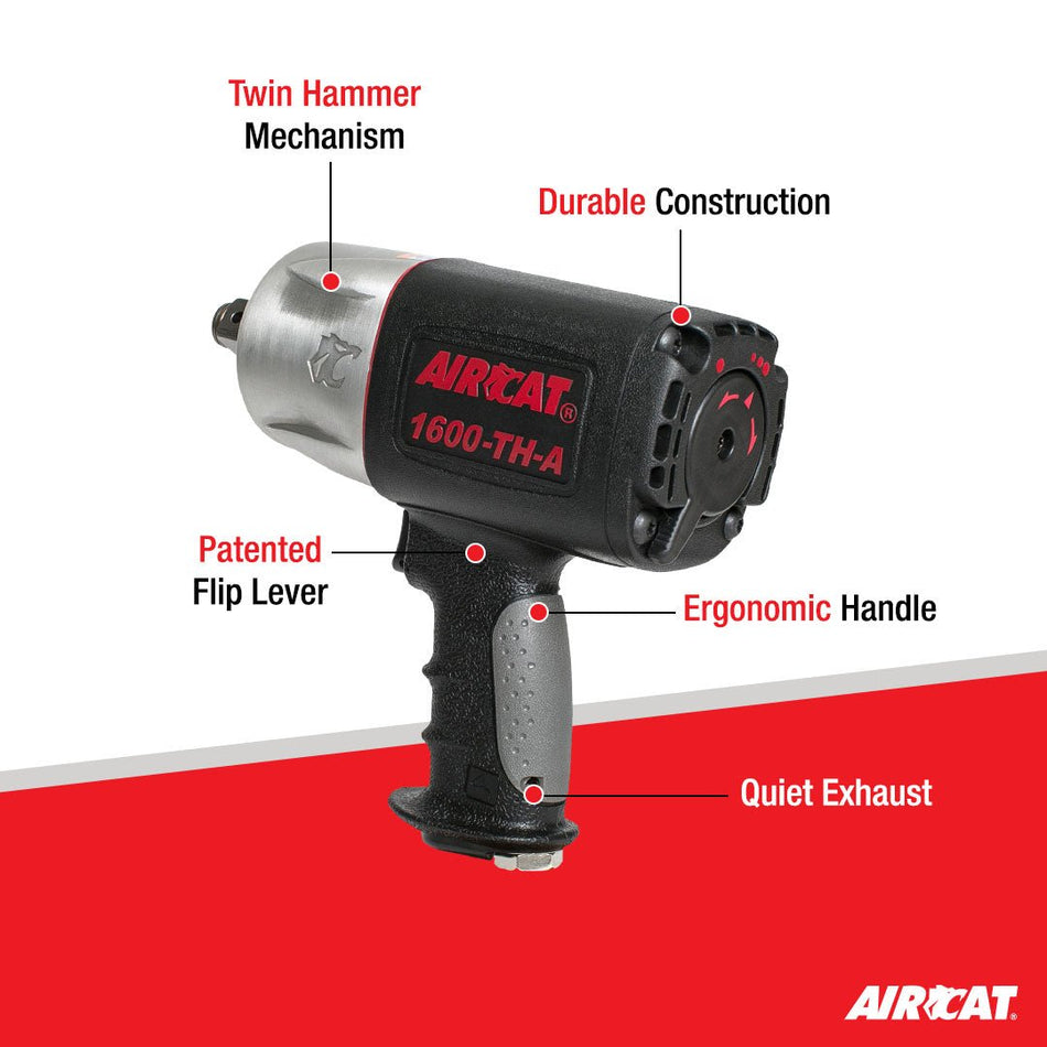 AIRCAT Pneumatic Tools 1600-TH-A: Composite Impact Wrench 1600 ft-lbs of Torque - 3/4-Inch - AAA Industrial Supply