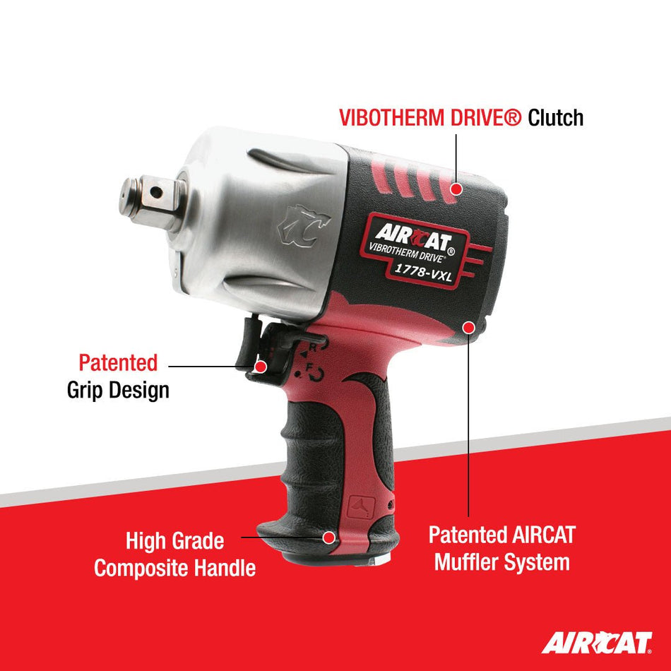 AIRCAT Pneumatic Tools 1778-VXL 3/4-Inch Vibrotherm Drive Composite Impact Wrench : Ergonomic Impact Wrench : Compact & Low Weight Pneumatic Power Tool - AAA Industrial Supply