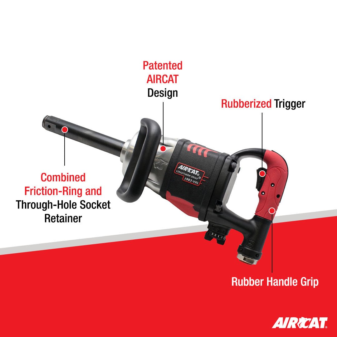 AIRCAT Pneumatic Tools 1993-VXL: 1-Inch Vibrotherm Drive Composite Straight Impact Wrench 2,300 ft-lbs - 7-Inch Extended Anvil - AAA Industrial Supply