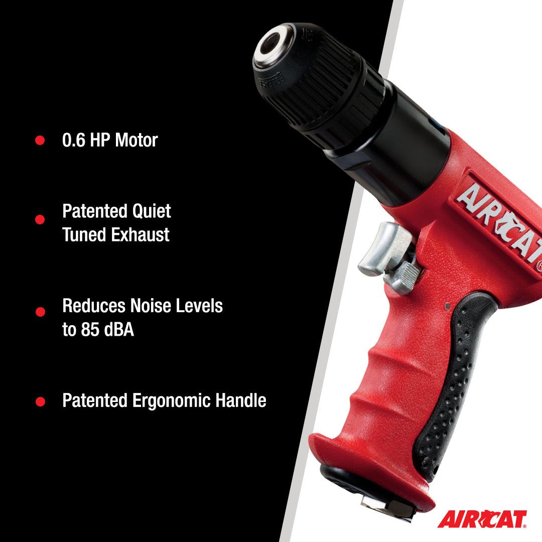 AIRCAT Pneumatic Tools 4338 .6 HP 3/8-Inch Composite Reversible Drill with Jacobs Chuck 1,800 RPM - AAA Industrial Supply