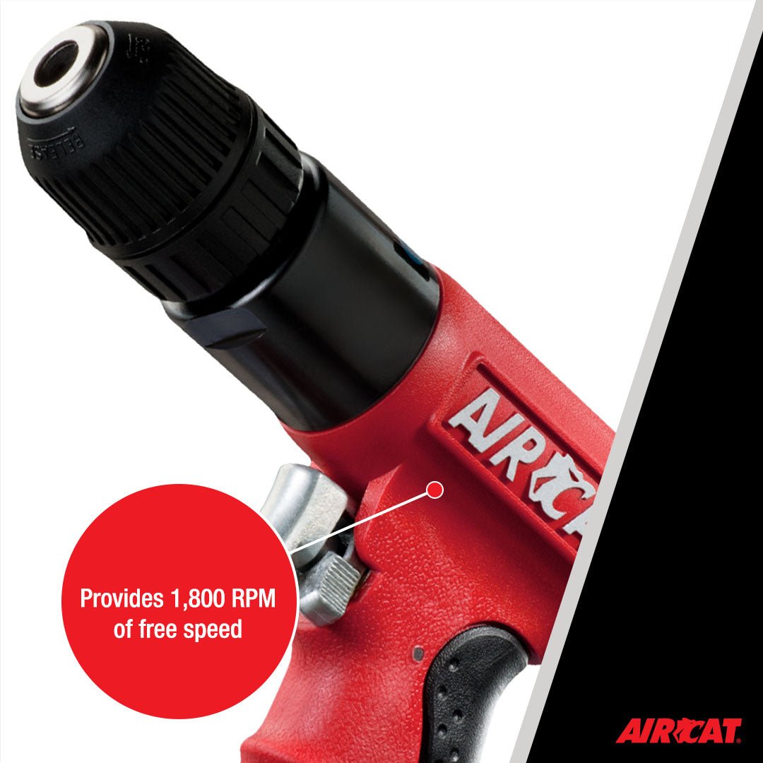 AIRCAT Pneumatic Tools 4338 .6 HP 3/8-Inch Composite Reversible Drill with Jacobs Chuck 1,800 RPM - AAA Industrial Supply