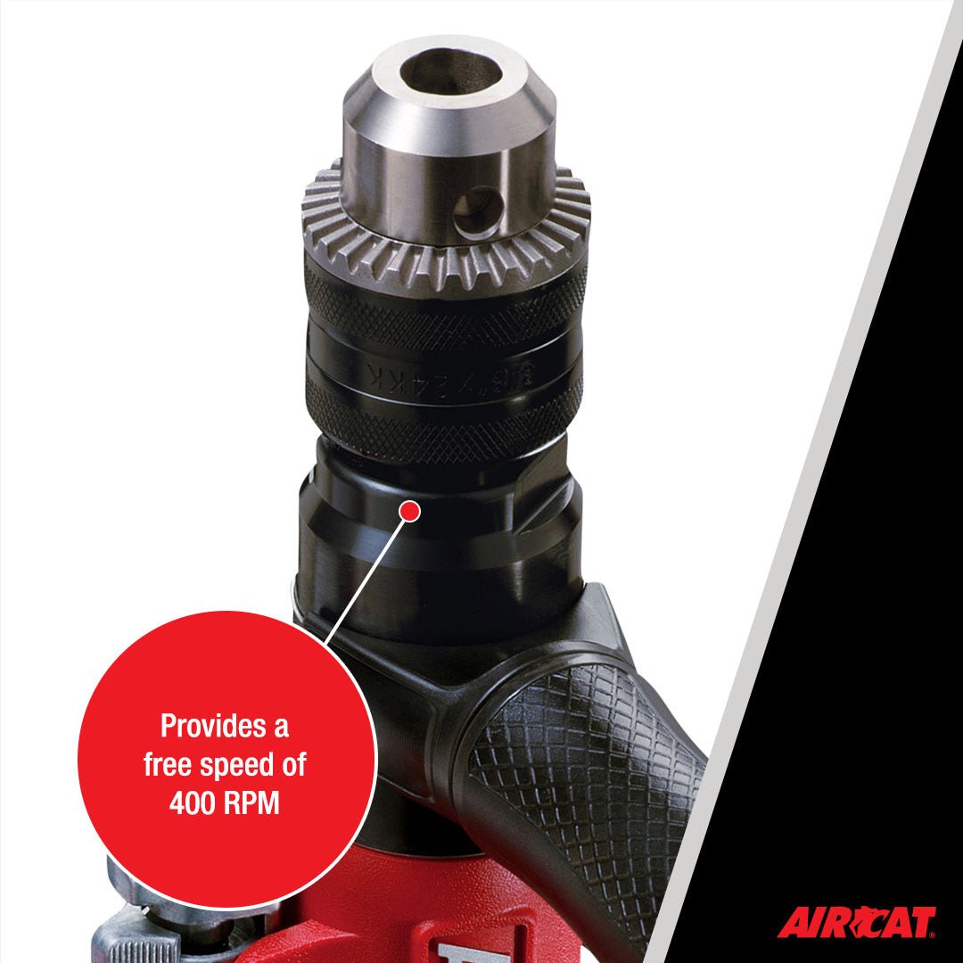 AIRCAT Pneumatic Tools 4450: 1/2-Inch Reversible Composite Drill Air Tool, Side Handle, 400 RPM, .60 HP Motor - AAA Industrial Supply