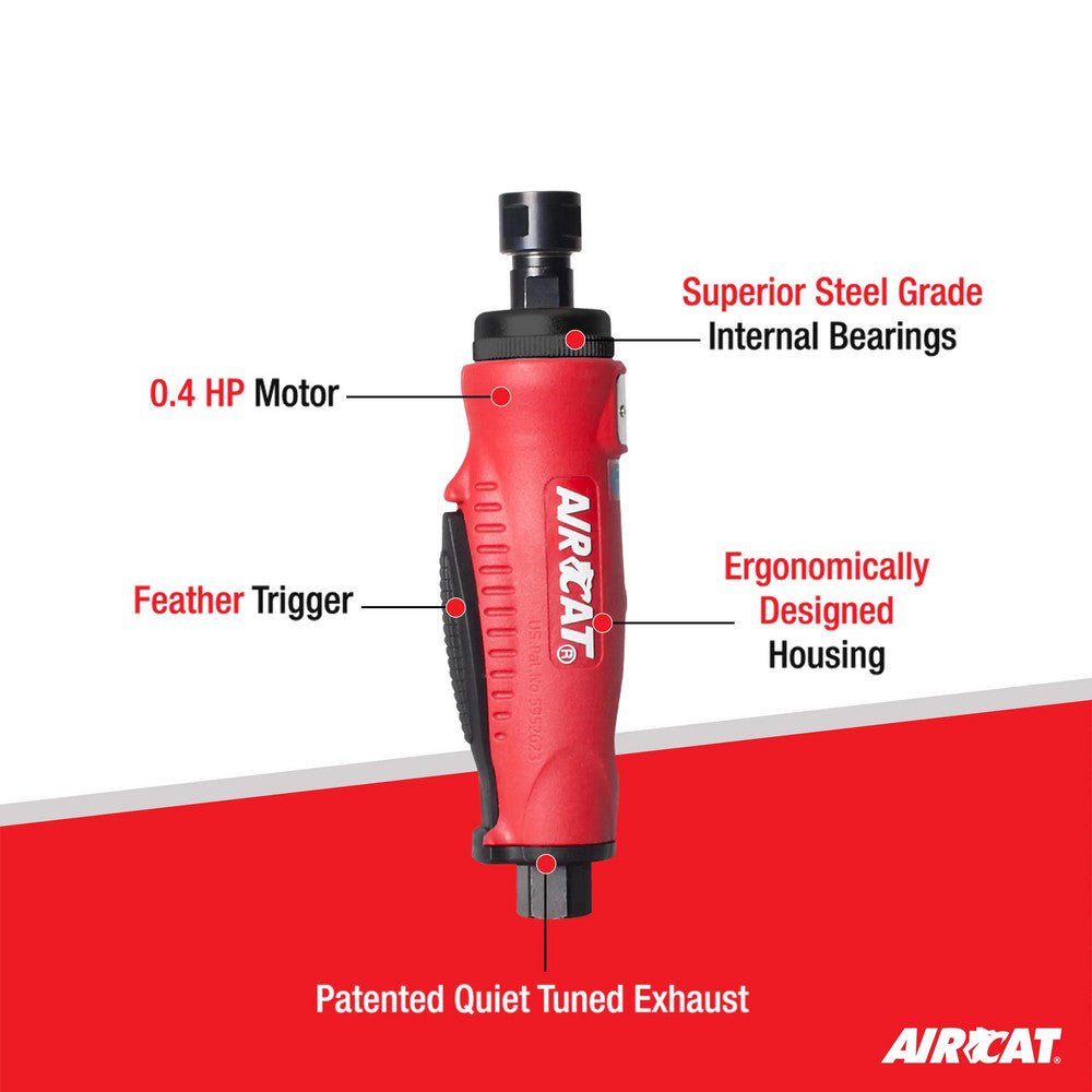 AIRCAT Pneumatic Tools 6200: .4 HP Mini Straight Die Grinder 20,000 RPM - AAA Industrial Supply