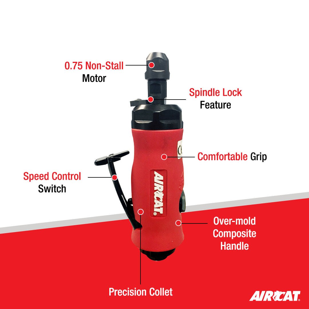 AIRCAT Pneumatic Tools 6290: .75 HP Reversible Straight Die Grinder 20,000 RPM - AAA Industrial Supply