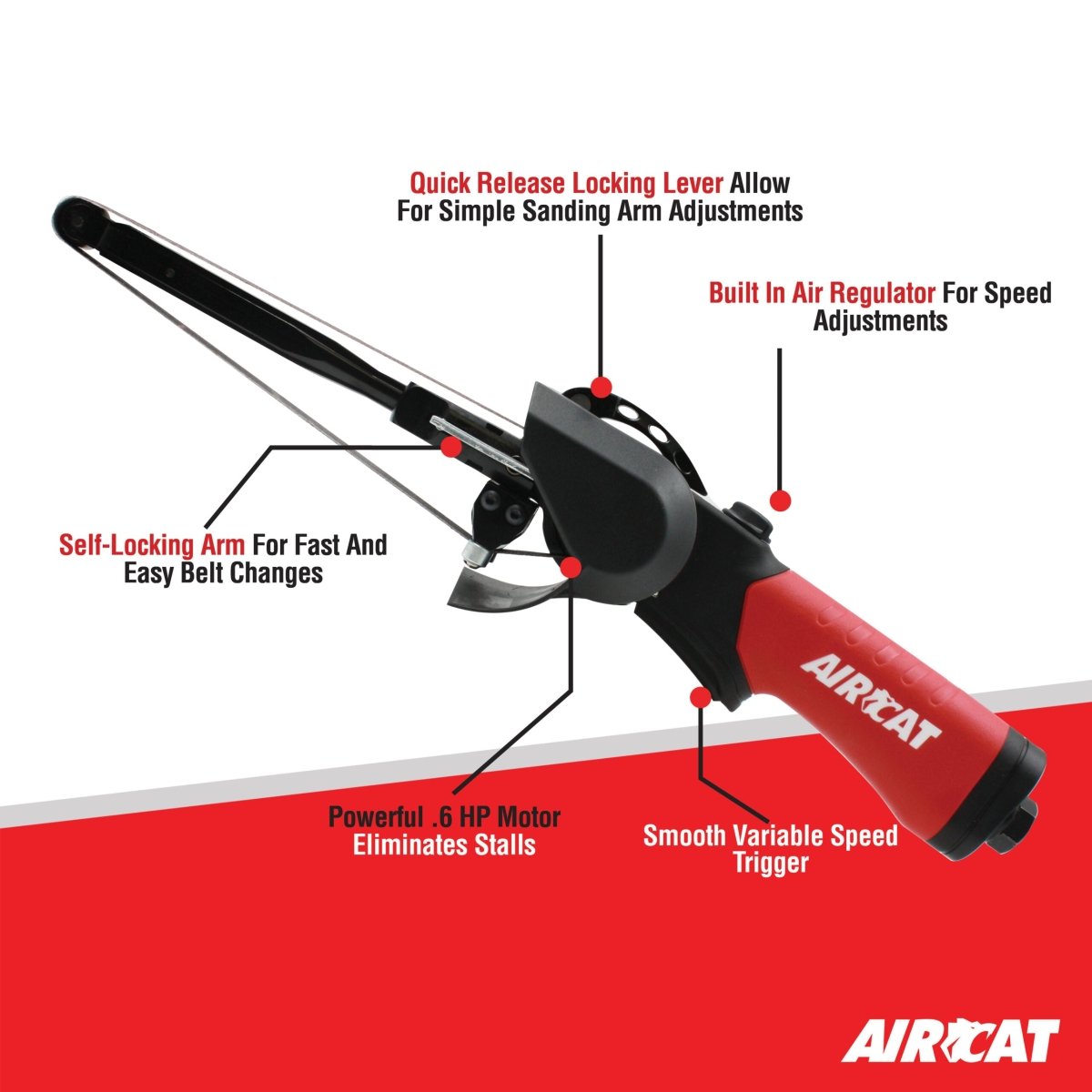 AIRCAT Pneumatic Tools 6325: .6 HP 1/2" x 18" Composite Belt Sander - AAA Industrial Supply