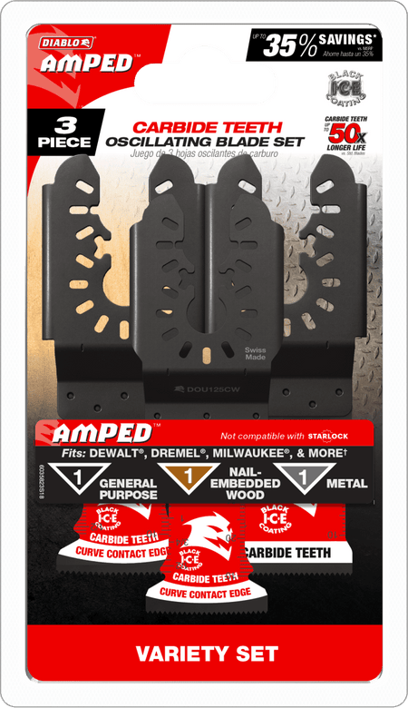 AMPED™ Demo Demon™ & AMPED™ Steel Demon™ Universal Fit Carbide Oscillating Blade Set (3 - pc) - AAA Industrial Supply