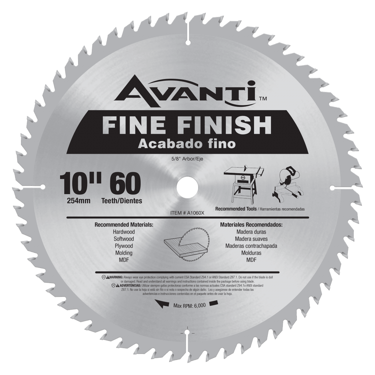 Avanti 10" X 60t Fine Finish - AAA Industrial Supply