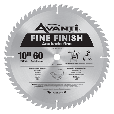 Avanti 10" X 60t Fine Finish - AAA Industrial Supply
