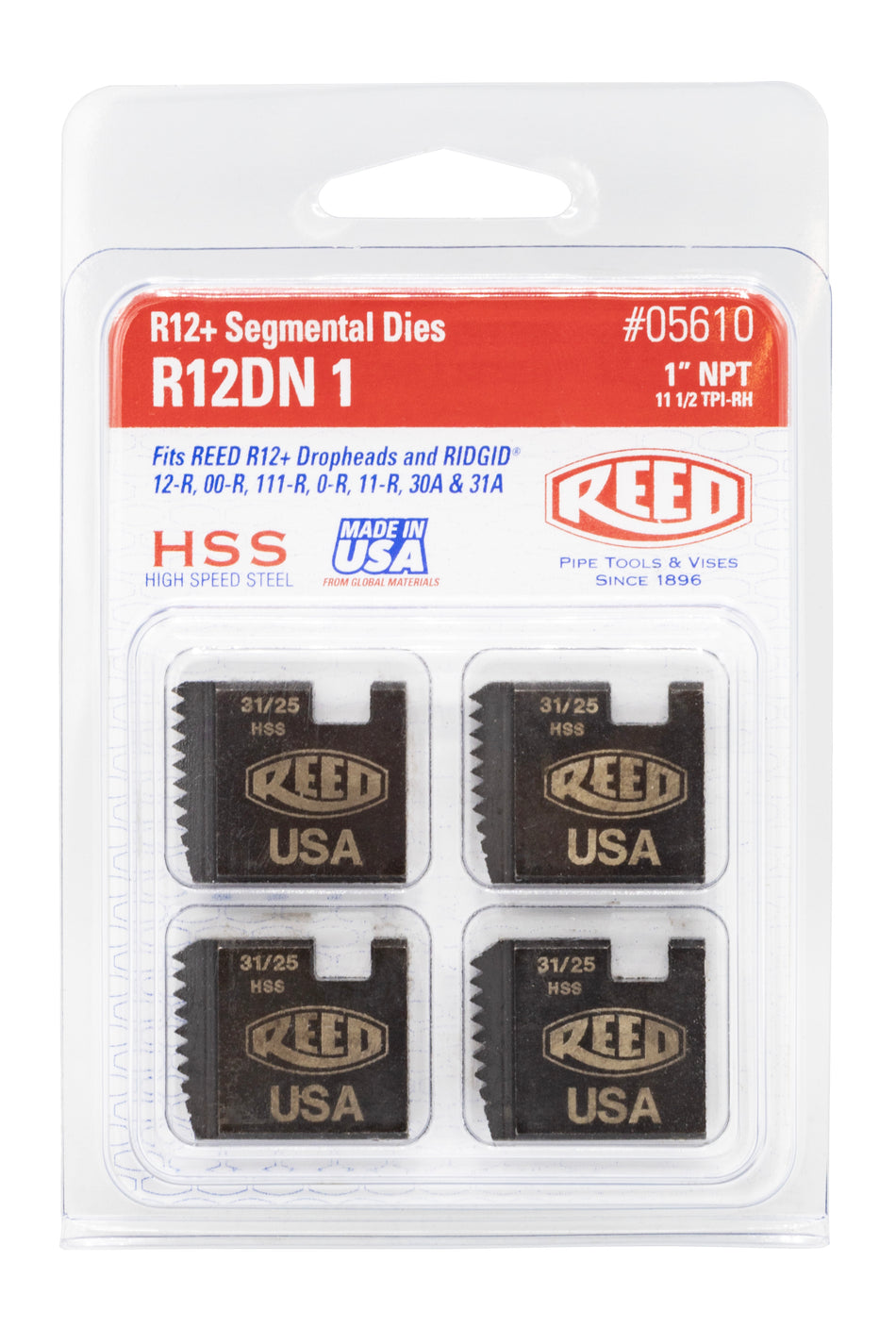 R12+ Segmental Die, 1 in Pipe, NPT Thread, HSS