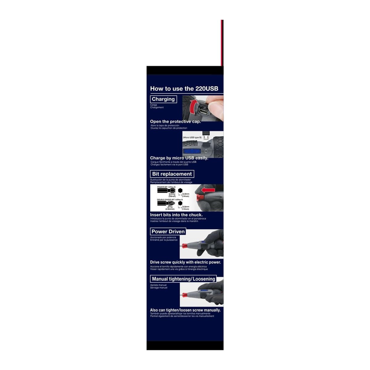 BALL GRIP Rechargeable Screwdriver Cordless (High Speed) No.220USB-S1U 220USBS1U Made in Japan by VESSEL - AAA Industrial Supply