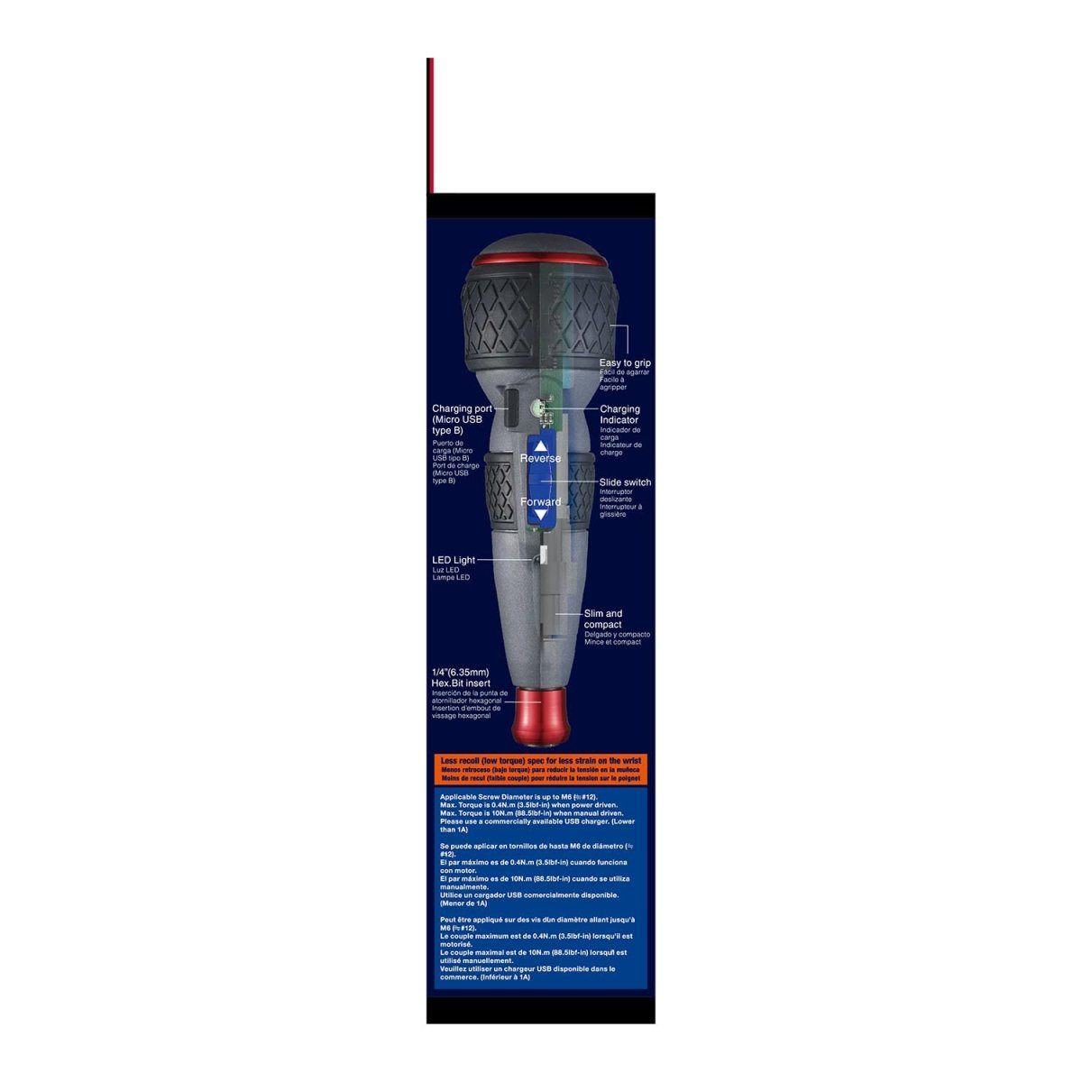 BALL GRIP Rechargeable Screwdriver Cordless (High Speed) No.220USB-S1U 220USBS1U Made in Japan by VESSEL - AAA Industrial Supply