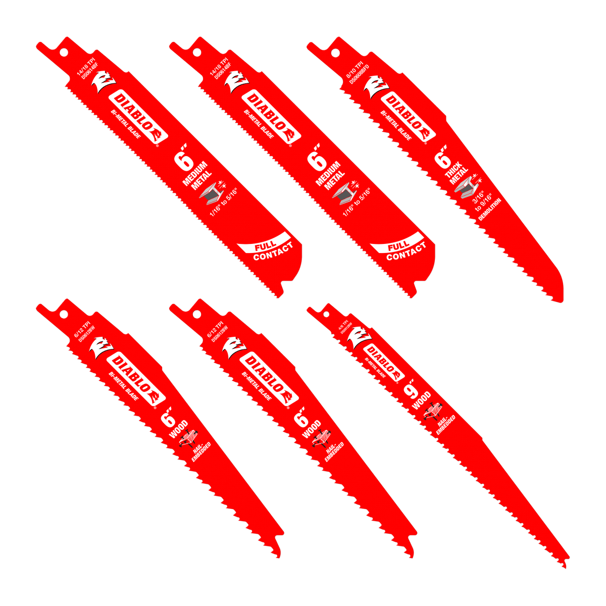 Bi - Metal Reciprocating Saw Blade Set for Wood and Metal Demolition (6 - pc) - AAA Industrial Supply