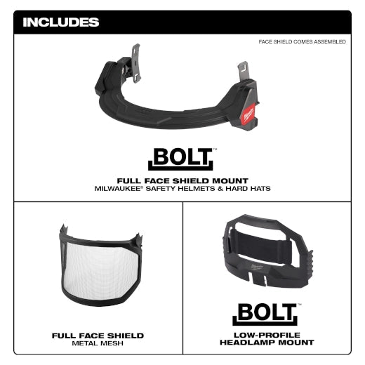 BOLT™ Full Face Shield - Metal Mesh (Compatible with Milwaukee® Safety Helmets & Hard Hats) - AAA Industrial Supply