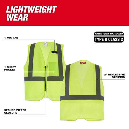 Class 2 High Visibility Yellow Mesh One Pocket Safety Vest - 4X/5X - AAA Industrial Supply