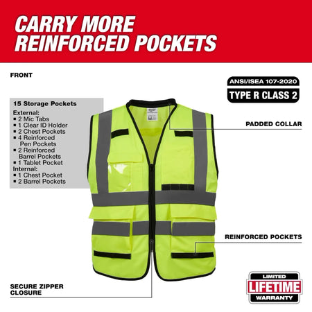 Class 2 High Visibility Yellow Performance Safety Vest - L/XL - AAA Industrial Supply