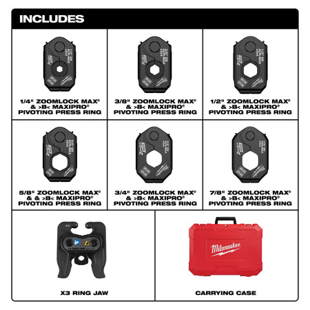 Milwaukee ¼” – 7/8” ZoomLock MAX® & >B< MaxiPro® Pivoting Press Ring Kit for M12™ FORCE LOGIC™ Press Tool