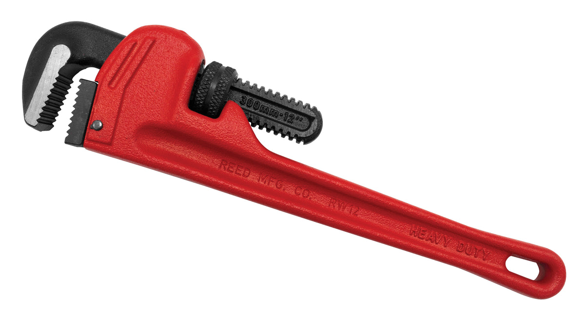 Heavy-Duty Straight Pipe Wrench, 12 in OAL, 1/8 to 2 in Jaw, Hook Jaw