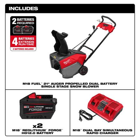 Milwaukee M18 FUEL™ 21" Auger Propelled Dual Battery Single Stage Snow Blower Kit