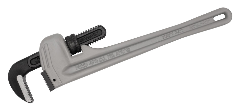 Heavy-Duty Straight Pipe Wrench, 18 in OAL, 1/4 to 2-1/2 in Jaw, Aluminum Jaw