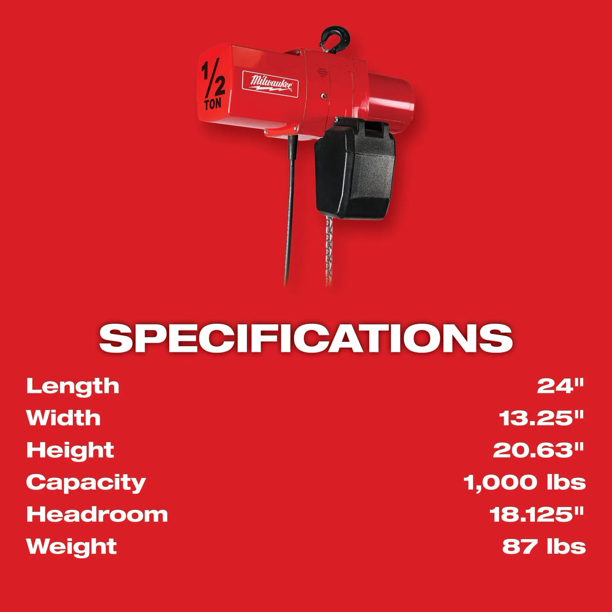 Milwaukee 1/2 Ton Electric Chain Hoist