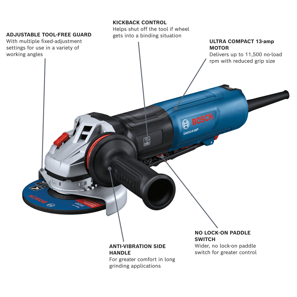 Bosch 5 In. Angle Grinder with Lock-On Paddle Switch