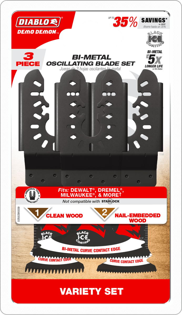 Demo Demon™ Universal Fit Bi - Metal Oscillating Blade Set (3 - pc ) - AAA Industrial Supply