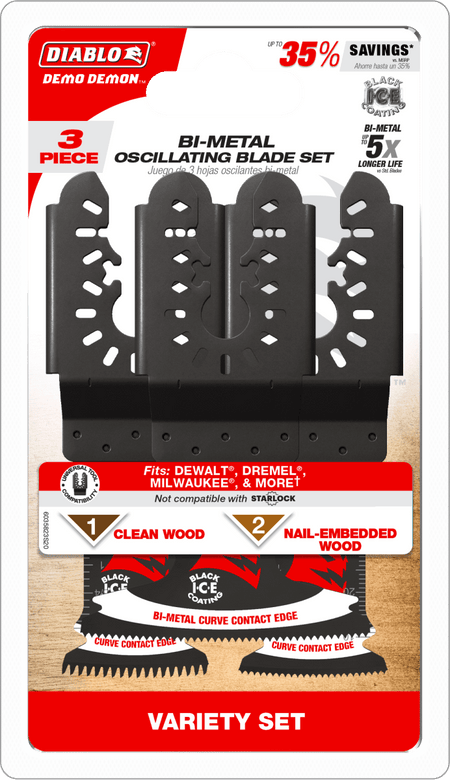 Demo Demon™ Universal Fit Bi - Metal Oscillating Blade Set (3 - pc ) - AAA Industrial Supply