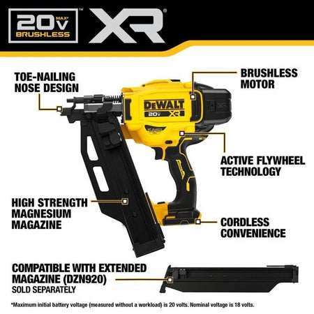 DEWALT 20V MAX Brushless 21 Degree Plastic Framing Nailer (Bare Tool) - AAA Industrial Supply
