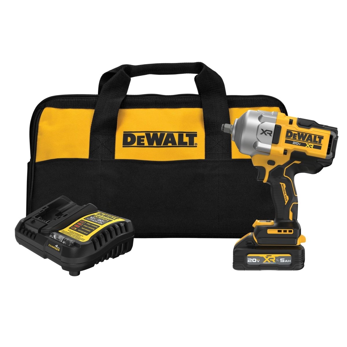 Dewalt 20V Max* Xr Brushless Cordless 1/2 In. High Torque Impact Wrench With Hog Ring Anvil Kit With Xr Powerstack - AAA Industrial Supply
