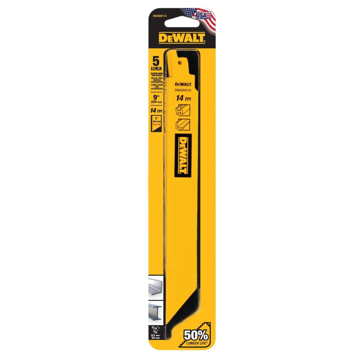 Dewalt 9 In Bi - Metal Reciprocating Saw Blade 14 Tpi (5 Pack) - AAA Industrial Supply