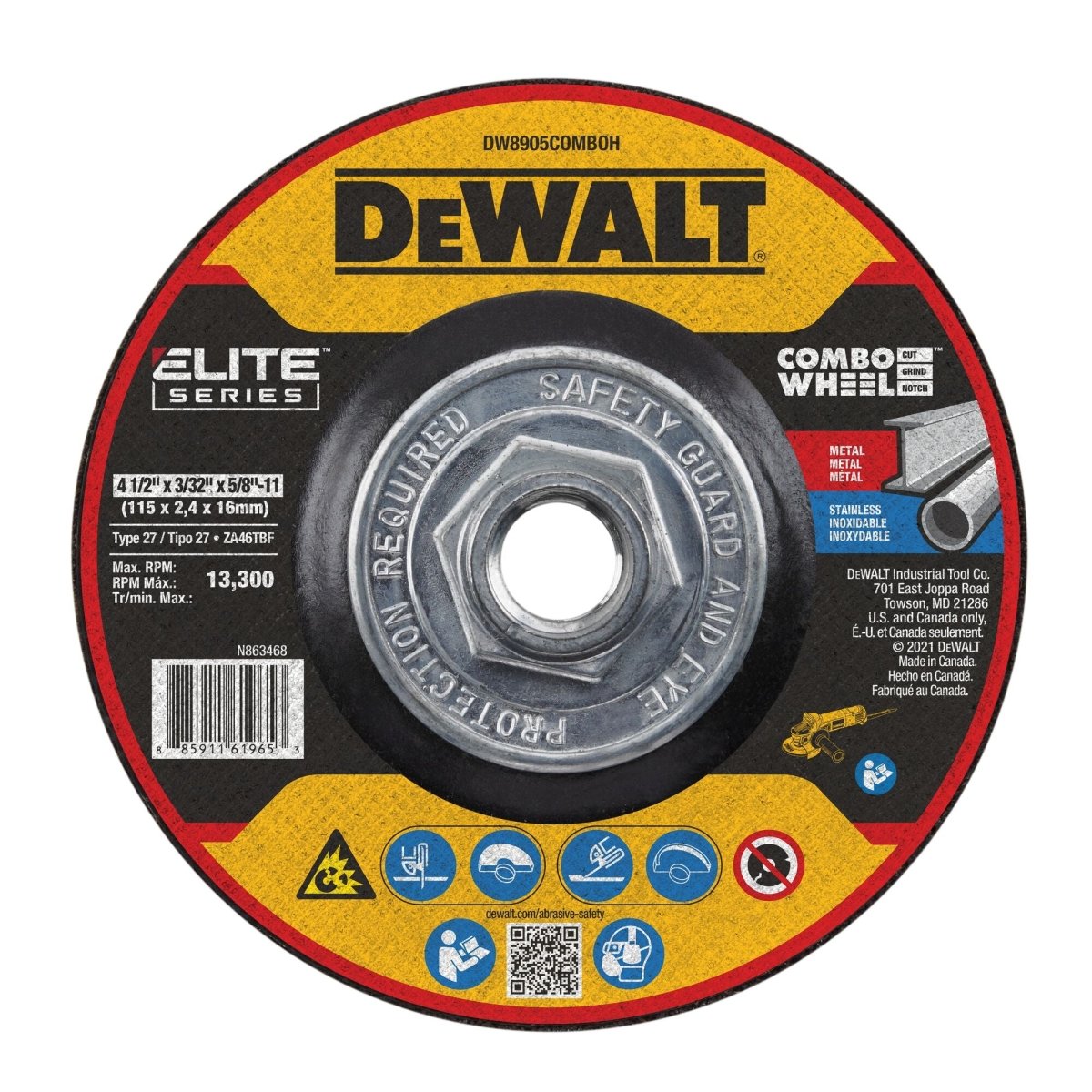 Dewalt Elite Series Combo Wheels 4 - 1/2 X 3/32 X 5/8 - 11 Xp T27 - AAA Industrial Supply