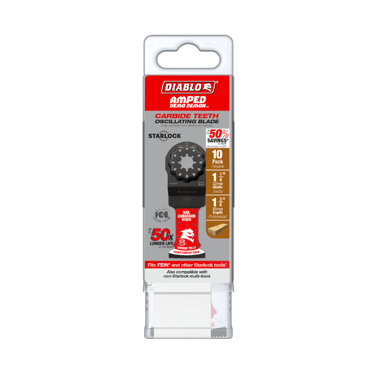 Diablo 1 - 1/4" AMPED™ Demo Demon™ Starlock Carbide Teeth Oscillating Blades for Nail - Embedded Wood (10 - pk) - AAA Industrial Supply