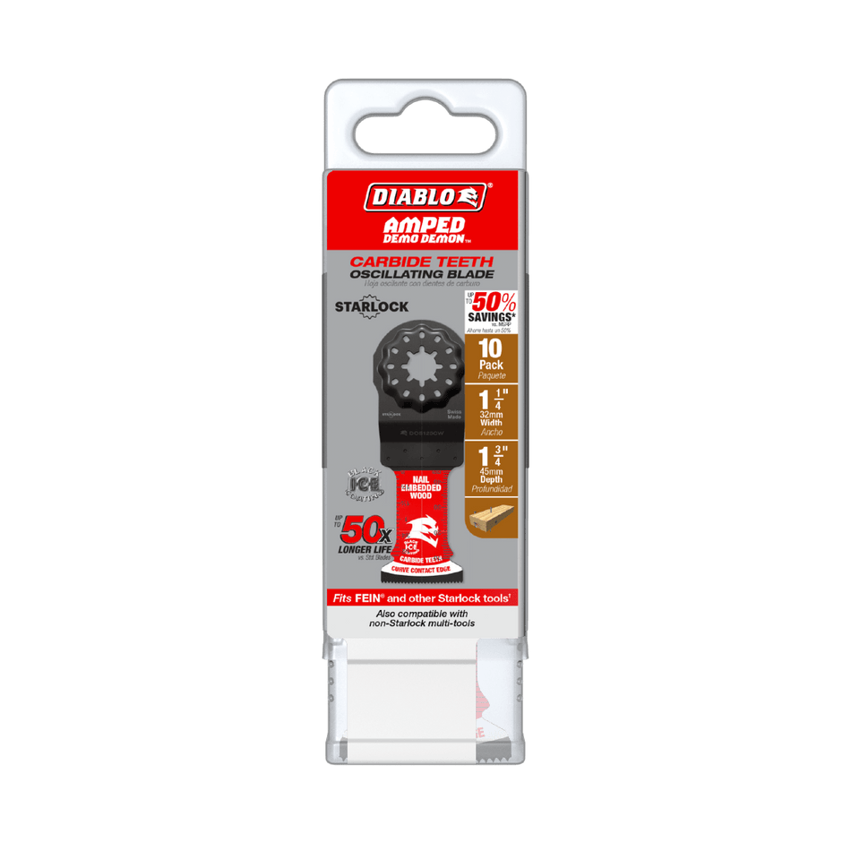 Diablo 1 - 1/4" AMPED™ Demo Demon™ Starlock Carbide Teeth Oscillating Blades for Nail - Embedded Wood (10 - pk) - AAA Industrial Supply