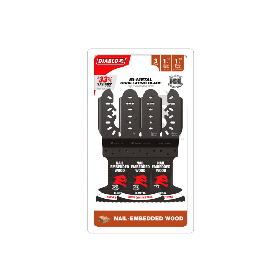 Diablo 1 - 3/4" Demo Demon™ Bi - Metal Oscillating Blades for Clean Wood (3 - pk) - AAA Industrial Supply