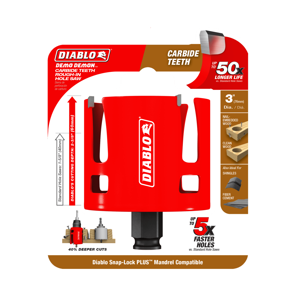 Diablo 3" Demo Demon™ Carbide Teeth Rough - In Hole Saw - AAA Industrial Supply