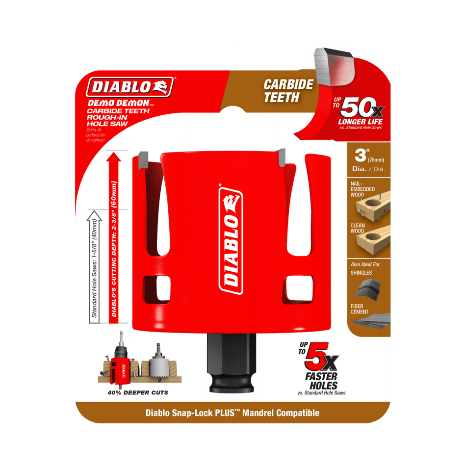 Diablo 3" Demo Demon™ Carbide Teeth Rough - In Hole Saw - AAA Industrial Supply