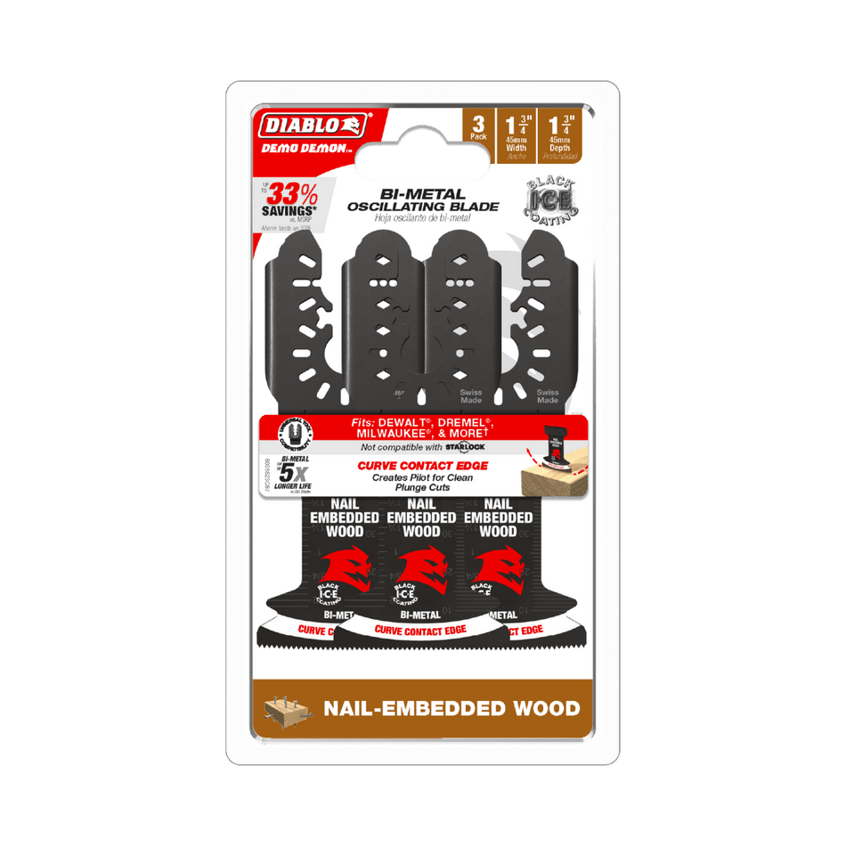 Diablo Demo Demon™ 1 - 3/4" Starlock Bi - Metal Oscillating Blades for Clean Wood (3 - pk) - AAA Industrial Supply