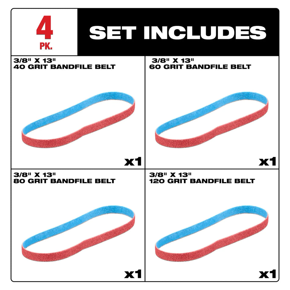 3/8” x 13” 80 Grit Bandfile Belts – 4 pack