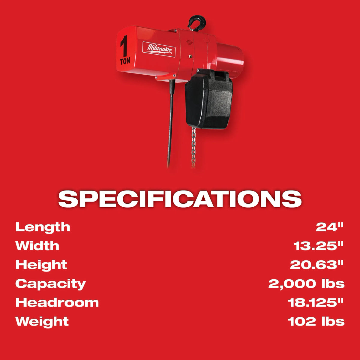 Milwaukee 1 Ton Electric Chain Hoist