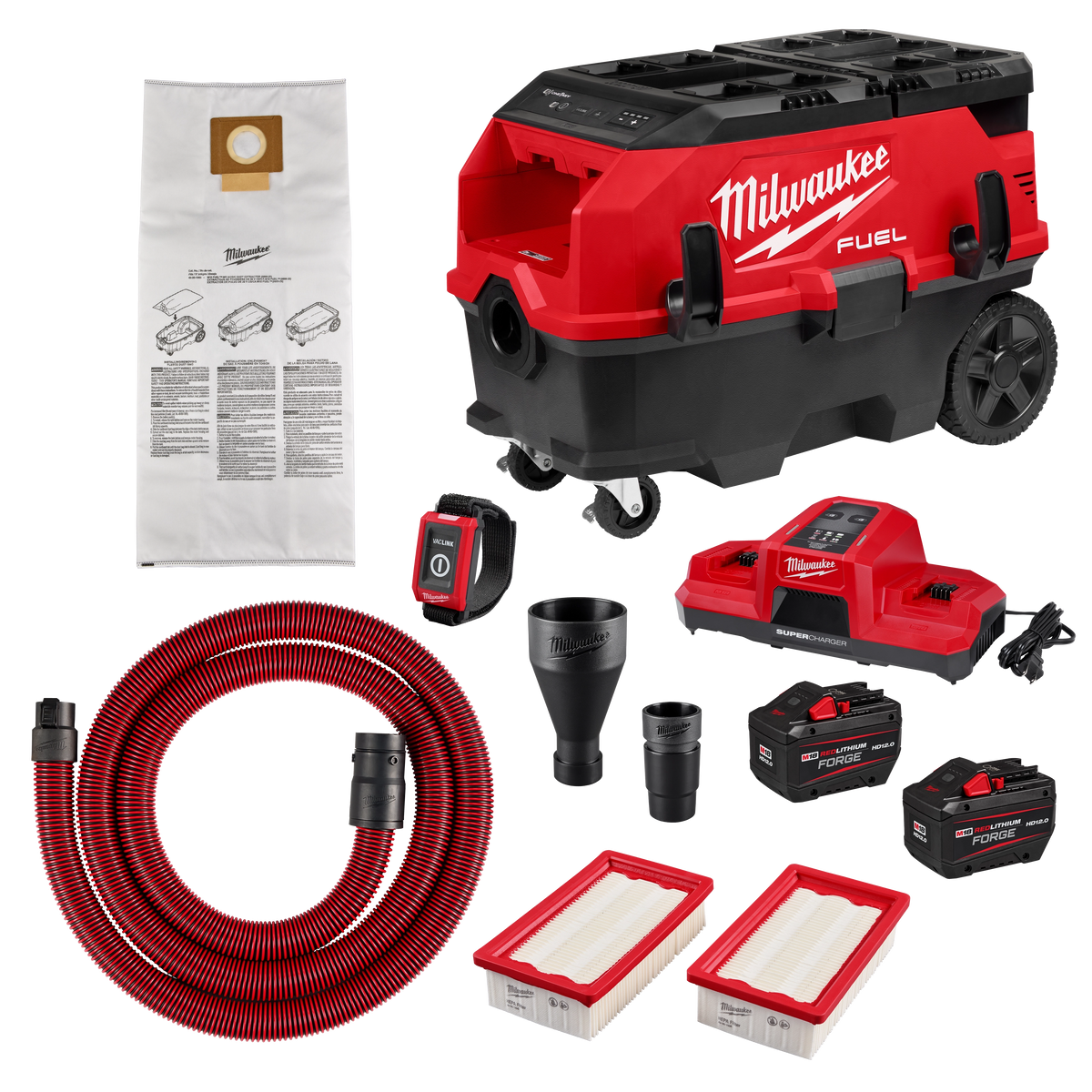 Milwaukee M18 FUEL™ 9 Gallon Dual Battery Dust Extractor w/ PACKOUT™ Compatibility and VACLINK™ Kit
