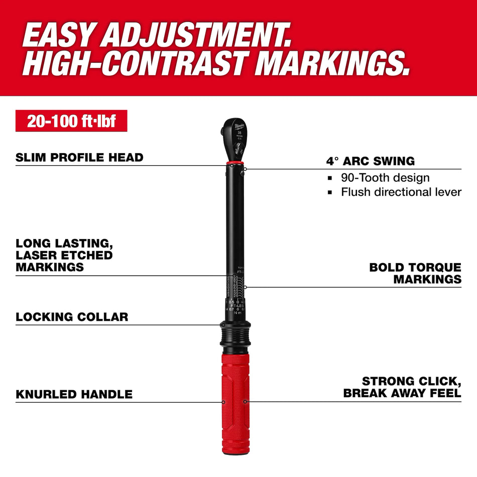 3/8” Drive Click Torque Wrench (20-100 ft·lbf)