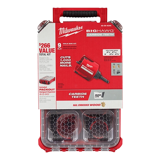 9 PC BIG HAWG™ with Carbide Teeth Hole Saw Kit w/ PACKOUT™ Compact Organizer