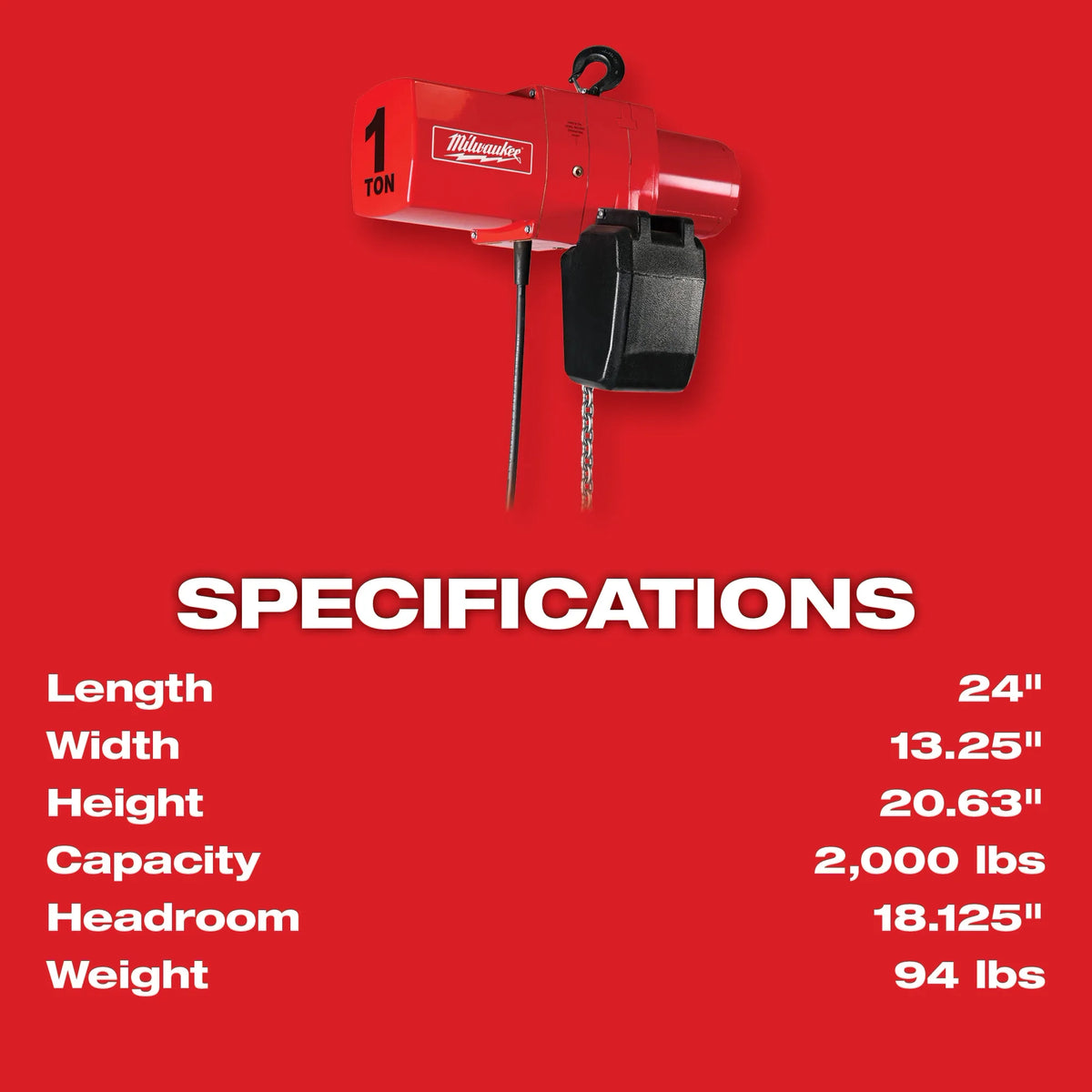 Milwaukee 1 Ton Electric Chain Hoist