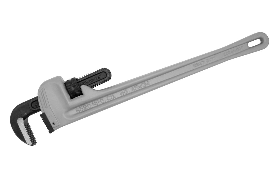 Heavy-Duty Straight Pipe Wrench, 24 in OAL, 1/4 to 3 in Jaw, Aluminum Jaw