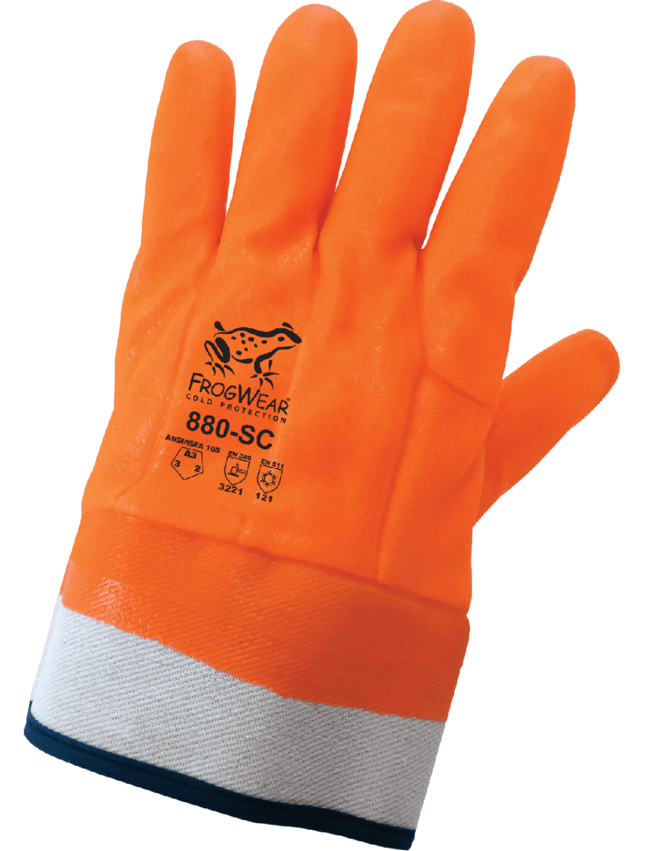FrogWear® Cold Protection High - Visibility Insulated Double - Coated PVC Waterproof Chemical Gloves with Cut, Abrasion, and Puncture Resistance - 880 - SC - AAA Industrial Supply