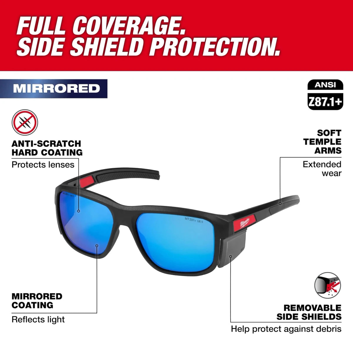 Full Frame Safety Glasses with Removable Side Shields – Blue Mirrored Anti-Scratch Lenses - AAA Industrial Supply
