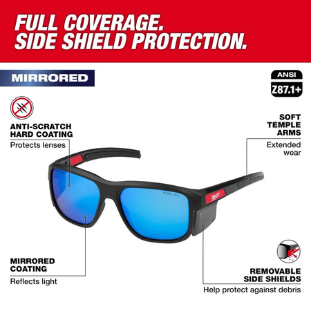 Full Frame Safety Glasses with Removable Side Shields – Blue Mirrored Anti-Scratch Lenses - AAA Industrial Supply