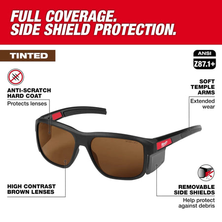 Full Frame Safety Glasses with Removable Side Shields – Brown Anti-Scratch Lenses - AAA Industrial Supply