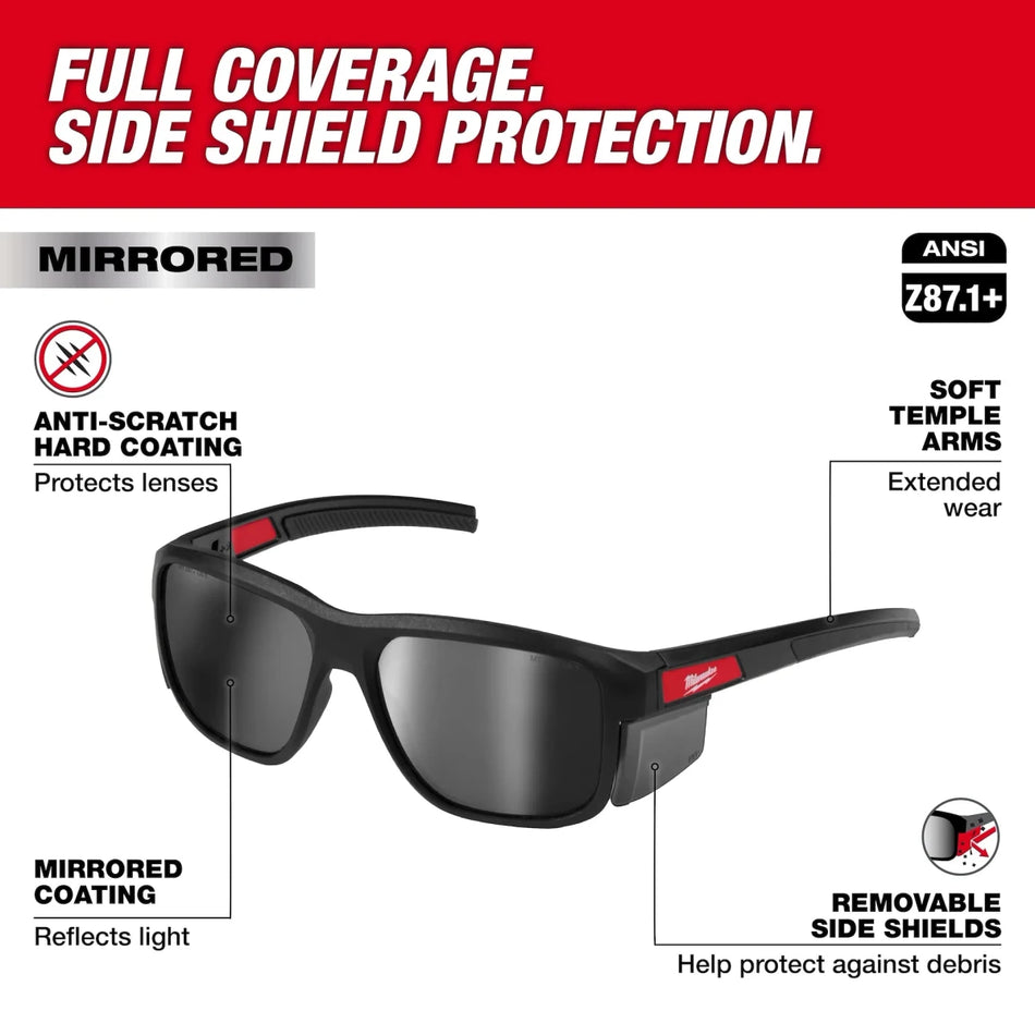 Full Frame Safety Glasses with Removable Side Shields – Mirrored Anti-Scratch Lenses - AAA Industrial Supply