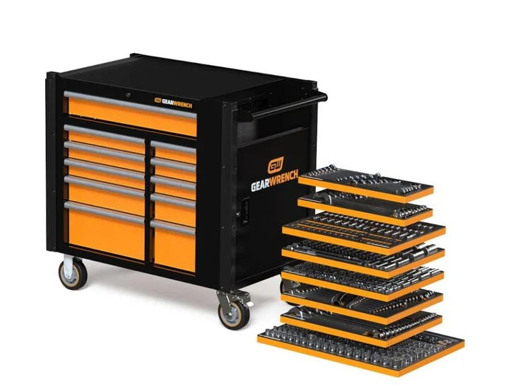 GEARWRENCH 614 Piece Master Mechanics Set with EVA Foam Trays & 42 inch 11 Drawer Industrial Mobile Work Station